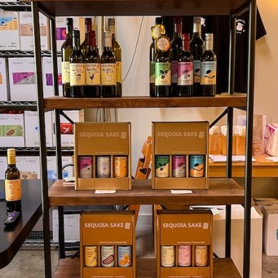 Sake Bottles on Shelves